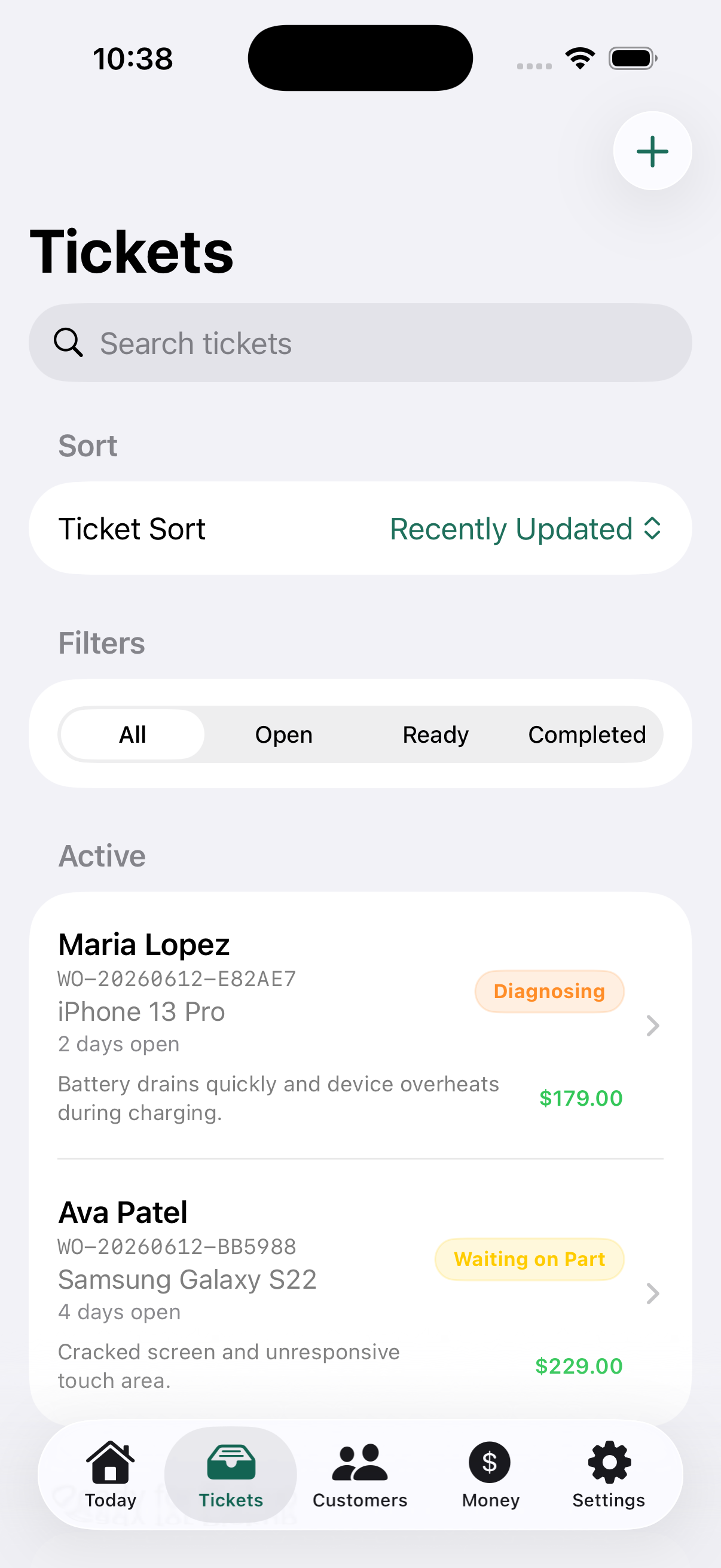 BenchBoss Tickets screen screenshot